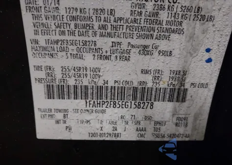 2014 Ford Taurus Limited z USA, uszkodzony, nr VIN 1FAHP2F85EG158278